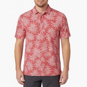 TravisMathew Sea Journey Leaf Print Stretch Polo Shirt Red Performance Golf